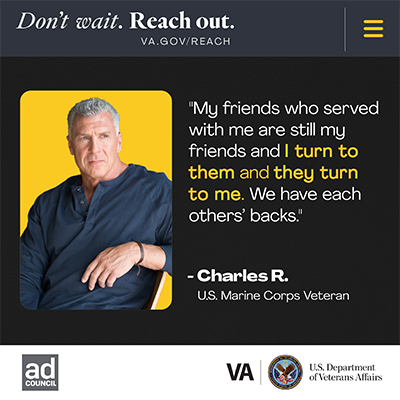 Quote from Charles, U.S. Marine Corps Veteran, about his friends having each others' backs