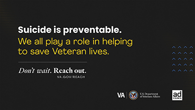 Grey background that reads "Suicide is preventable. We all play a role in helping to save Veteran lives."