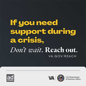 Gray background with text "if you need support during a crisis, don't wait. Reach out."