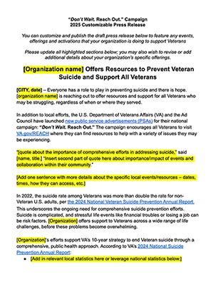 Customizable press release