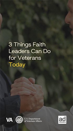 Hands holding with text "3 things faith leaders can do for Veterans Today"