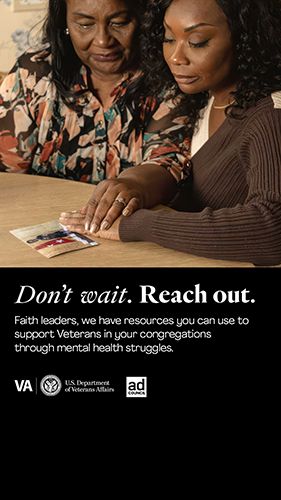 Graphic with mother and daughter looking at Veteran photos